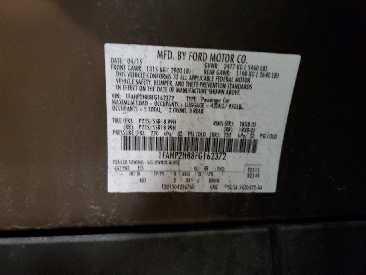 2015 Ford Taurus Sel VIN: 1FAHP2H88FG162372 Lot: 81613415