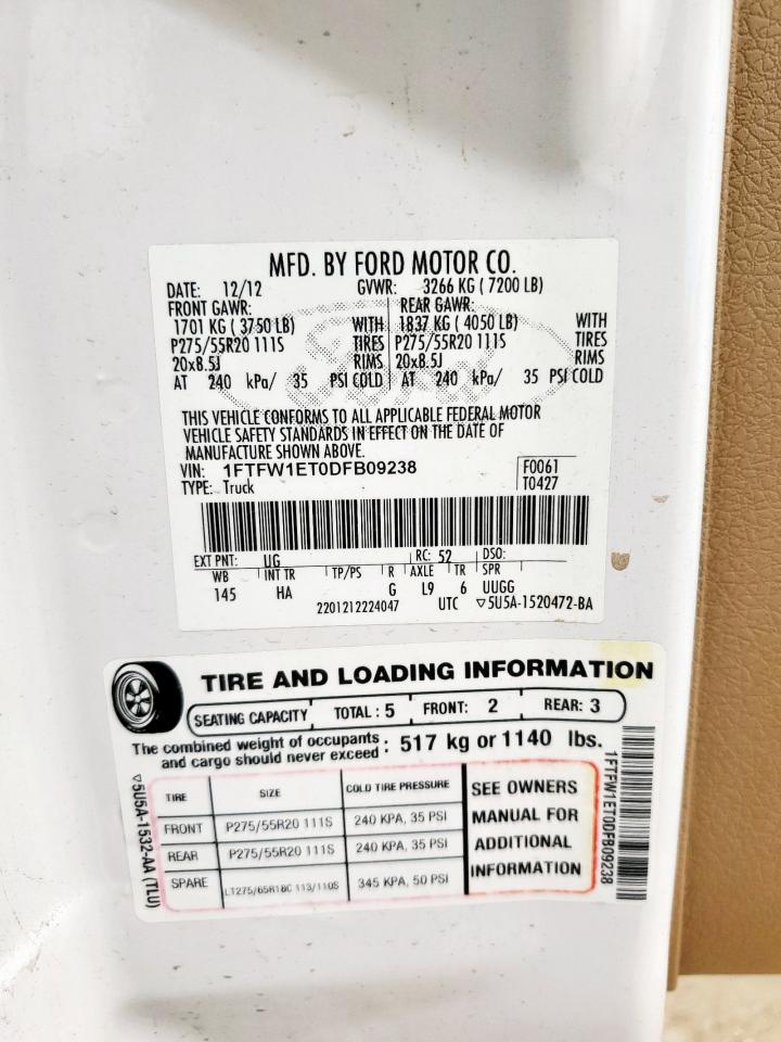 2013 Ford F150 Supercrew VIN: 1FTFW1ET0DFB09238 Lot: 81951115