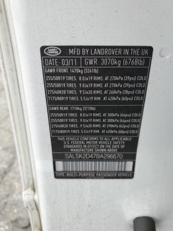 2011 Land Rover Range Rover Sport Lux VIN: SALSK2D47BA296670 Lot: 84159615