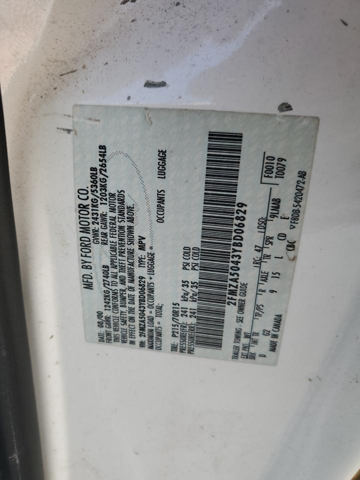 2001 Ford Windstar Wagon VIN: 2FMZA5043YBD06829 Lot: 80961835