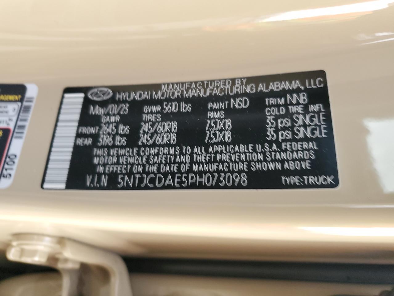 2023 Hyundai Santa Cruz Sel VIN: 5NTJCDAE5PH073098 Lot: 81286125