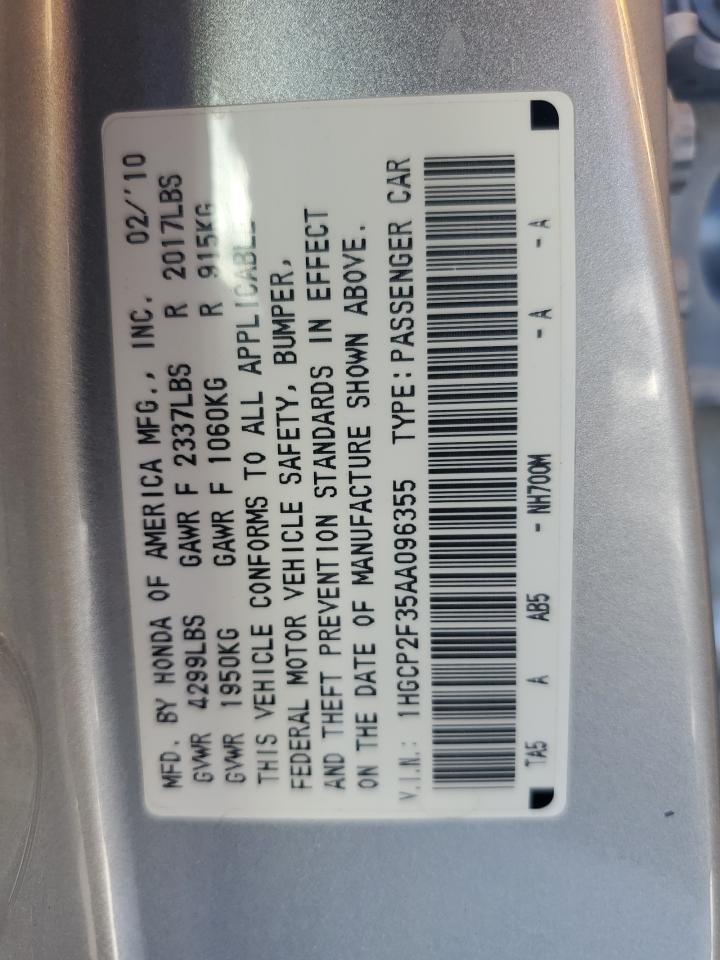 2010 Honda Accord Lx VIN: 1HGCP2F35AA096355 Lot: 84261175