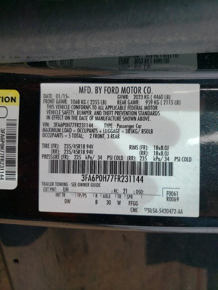 2015 Ford Fusion Se VIN: 3FA6P0H77FR231144 Lot: 81935425