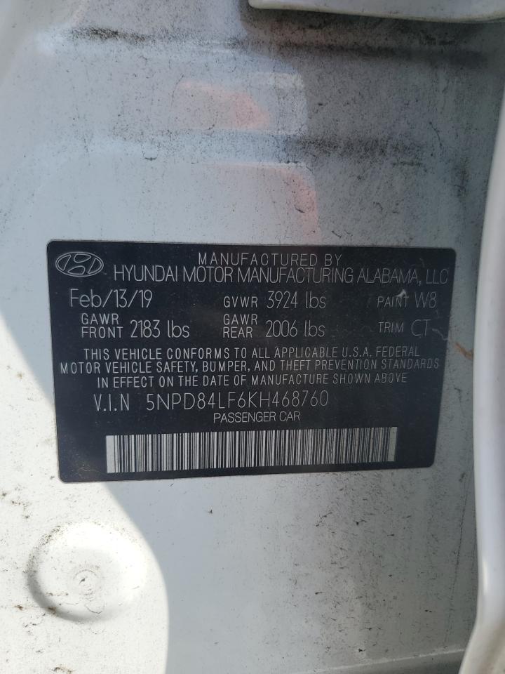 2019 Hyundai Elantra Sel VIN: 5NPD84LF6KH468760 Lot: 80789295