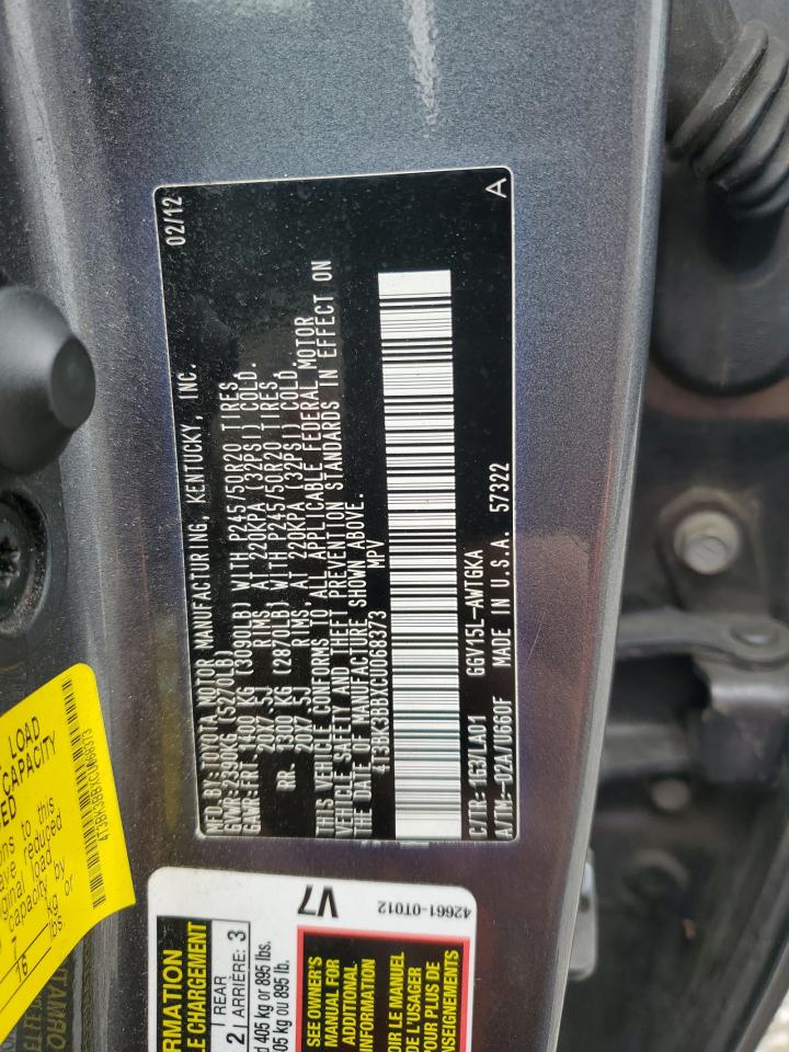 2012 Toyota Venza Le VIN: 4T3BK3BBXCU068373 Lot: 81769495