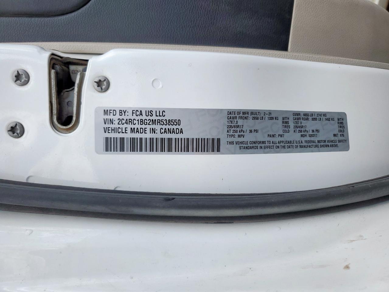 2021 Chrysler Pacifica Touring L VIN: 2C4RC1BG2MR538550 Lot: 84589655