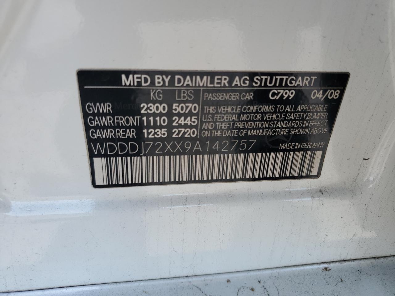 2009 Mercedes-Benz Cls 550 VIN: WDDDJ72XX9A142757 Lot: 84751135