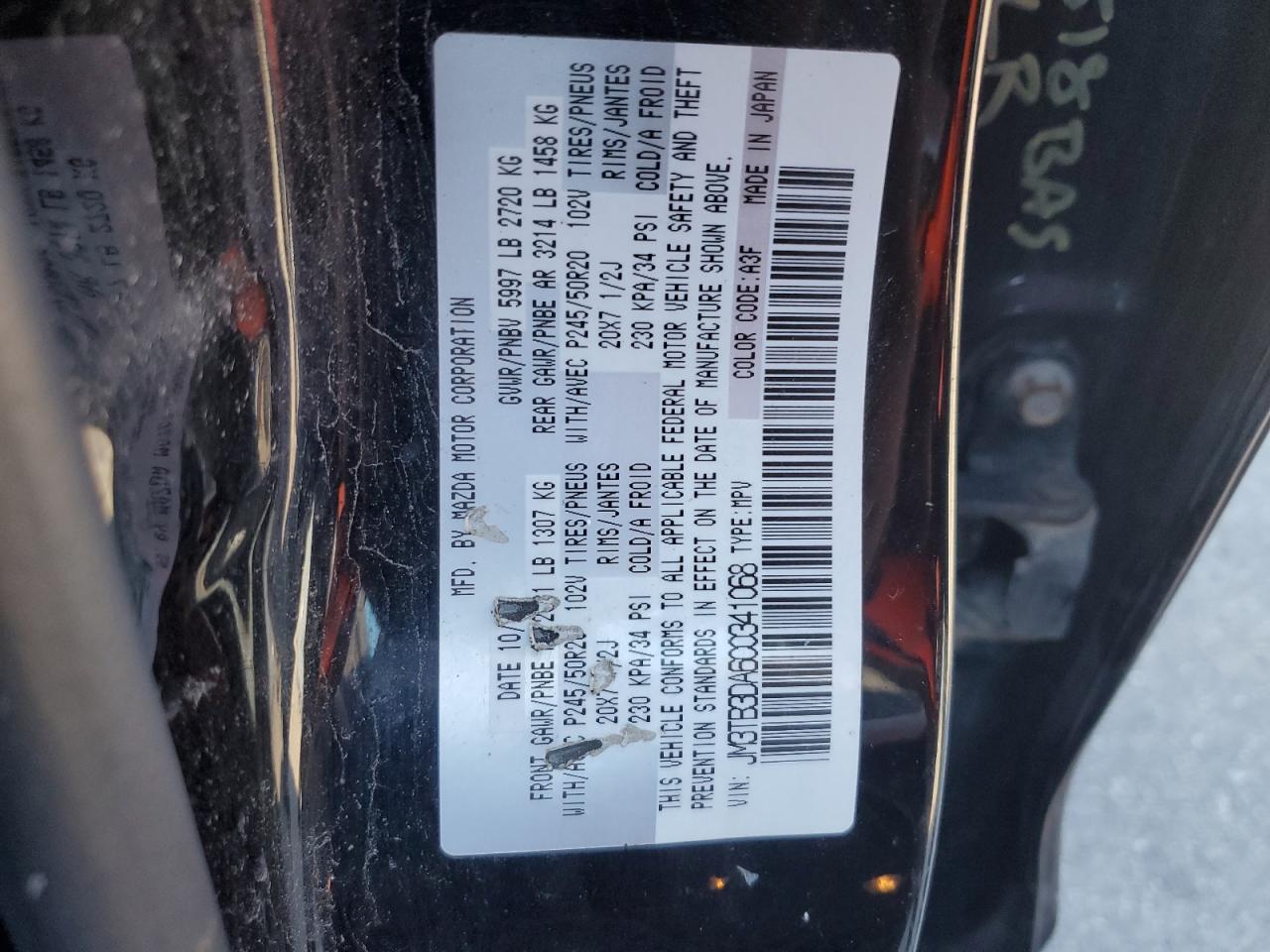 2012 Mazda Cx-9 VIN: JM3TB3DA6C0341068 Lot: 81844305