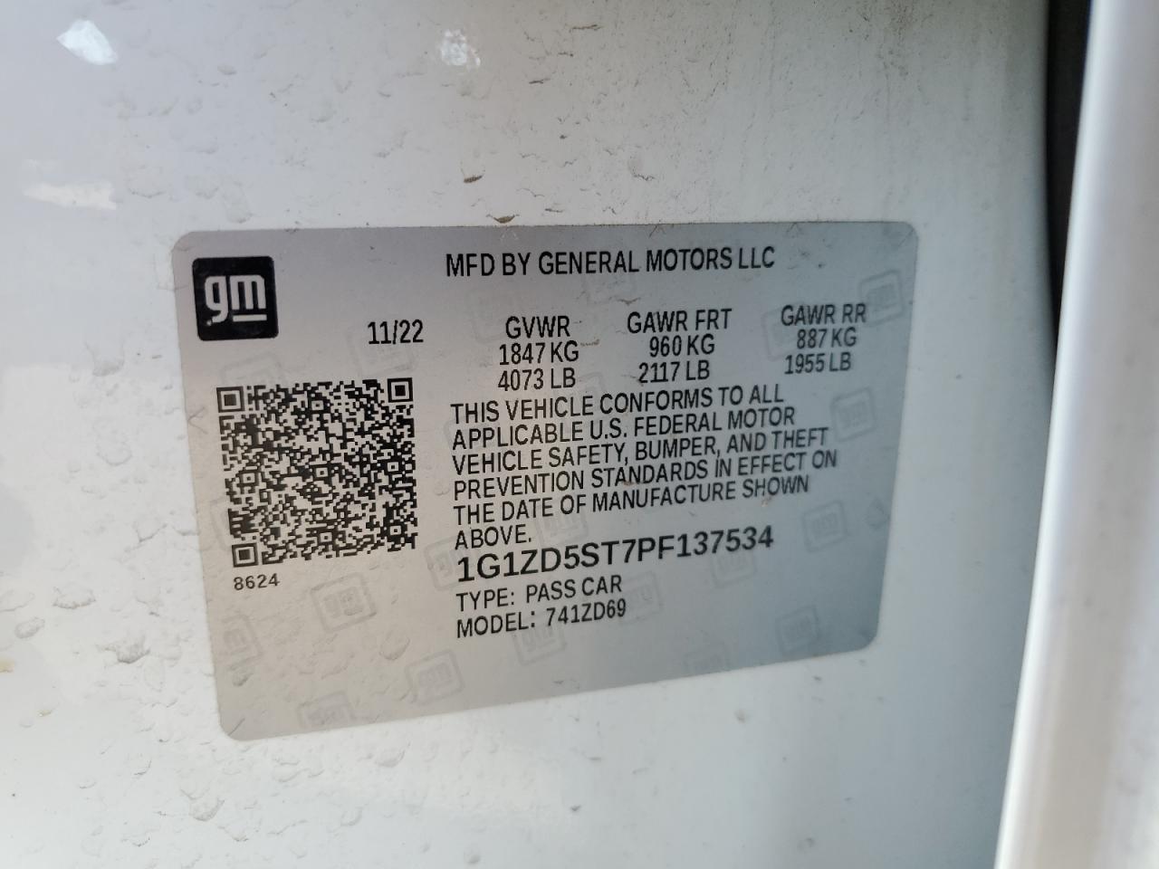 2023 Chevrolet Malibu Lt VIN: 1G1ZD5ST7PF137534 Lot: 83960405