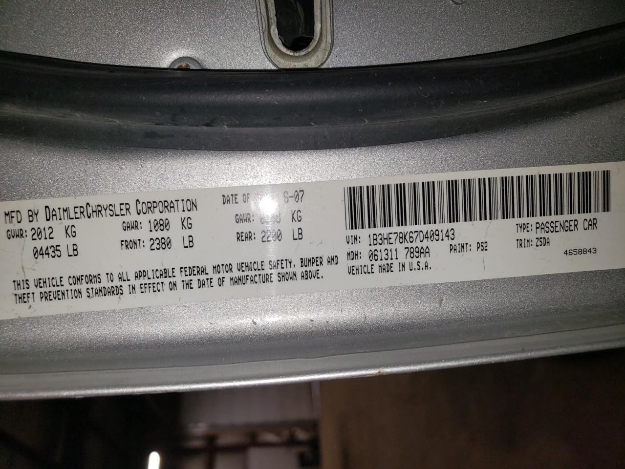 2007 Dodge Caliber R/T VIN: 1B3HE78K67D409143 Lot: 71726345