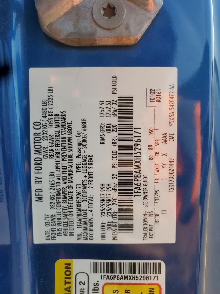 2017 Ford Mustang VIN: 1FA6P8AMXH5296171 Lot: 80631695