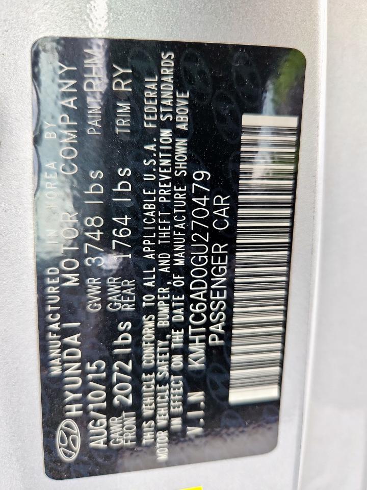 2016 Hyundai Veloster VIN: KMHTC6AD0GU270479 Lot: 81441555