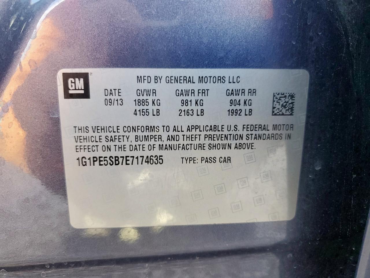 2014 Chevrolet Cruze Lt VIN: 1G1PE5SB7E7174635 Lot: 81470245