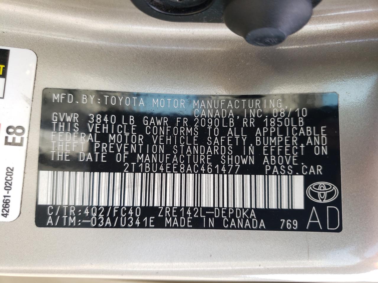 2010 Toyota Corolla VIN: 2T1BU4EE8AC461477 Lot: 80553925