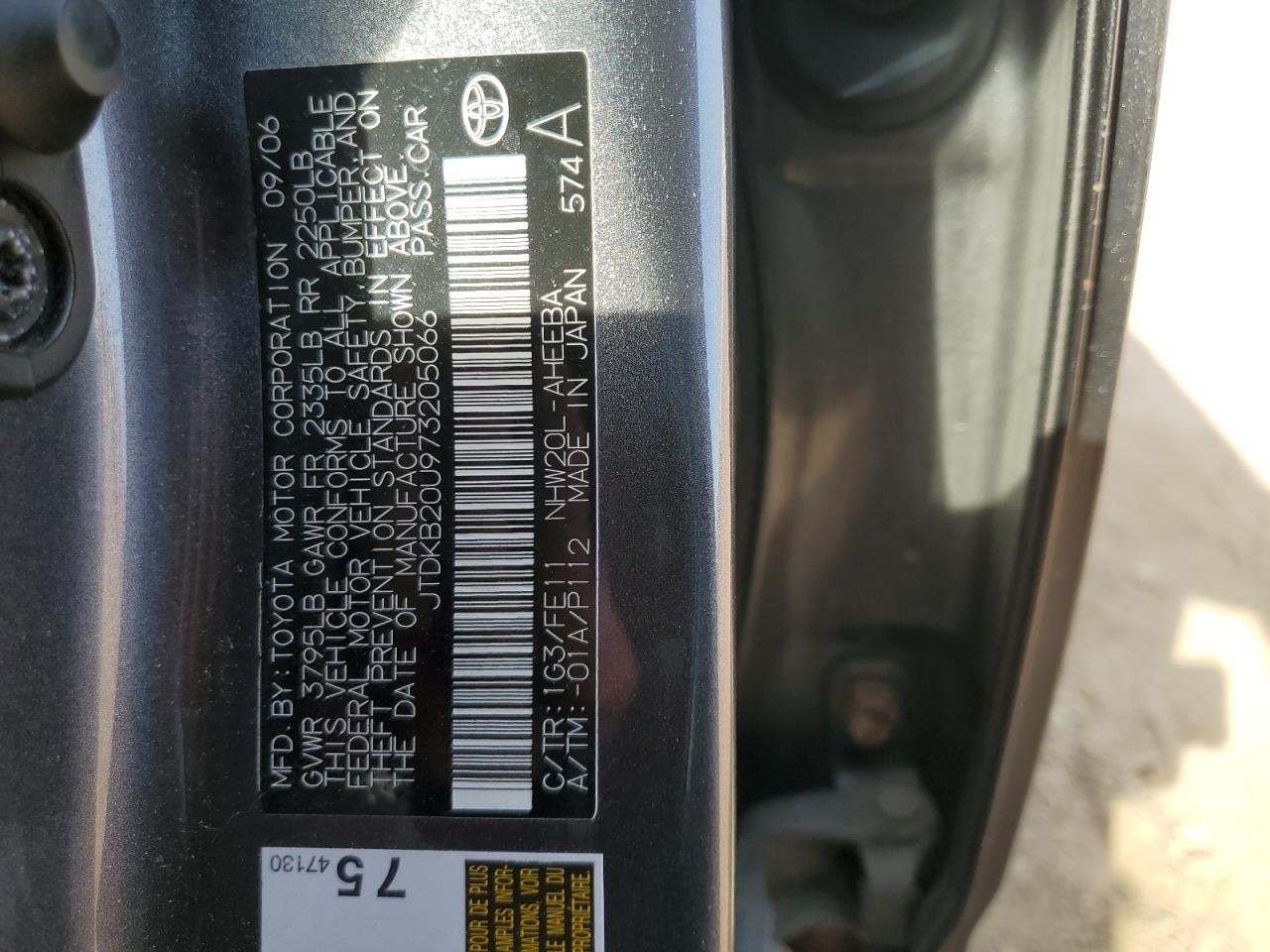 2007 Toyota Prius VIN: JTDKB20U973205066 Lot: 80284805