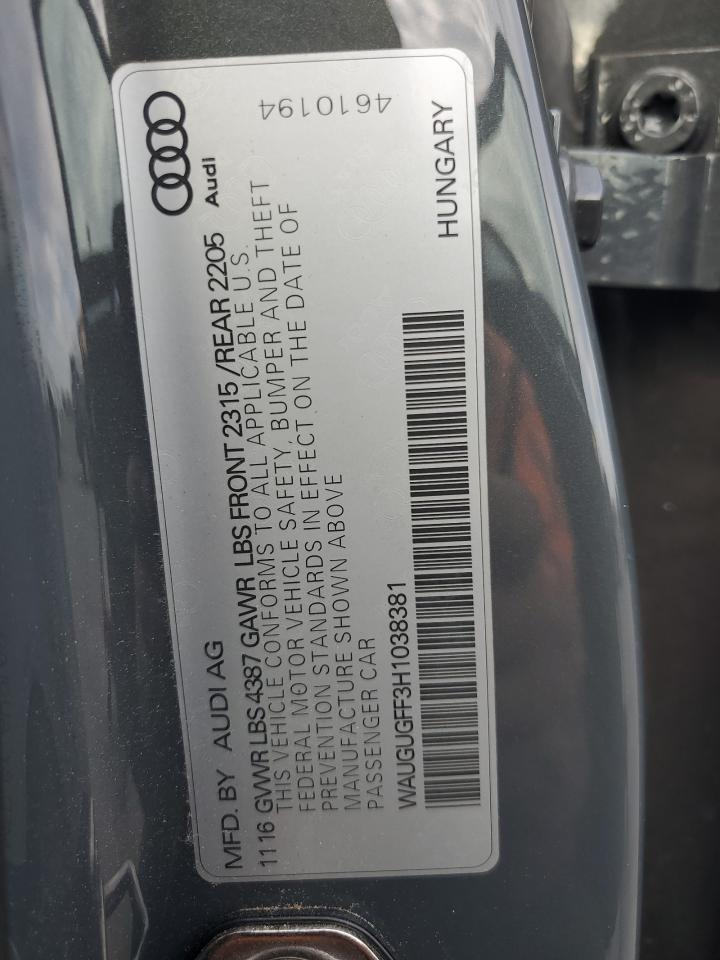 2017 Audi A3 Premium Plus VIN: WAUGUGFF3H1038381 Lot: 81203395