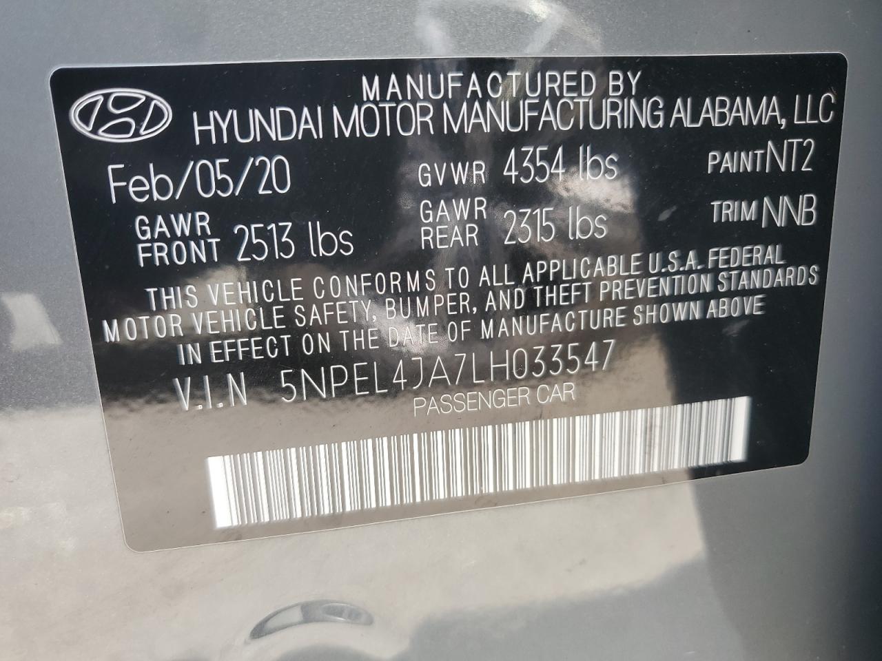 2020 Hyundai Sonata Sel VIN: 5NPEL4JA7LH033547 Lot: 71215795