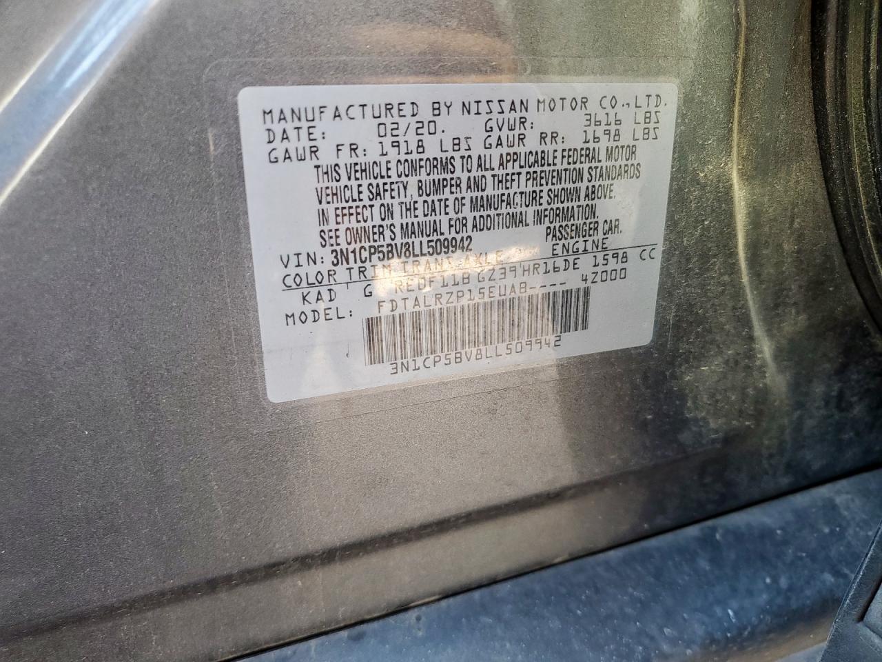 2020 Nissan Kicks S VIN: 3N1CP5BV8LL509942 Lot: 80890735