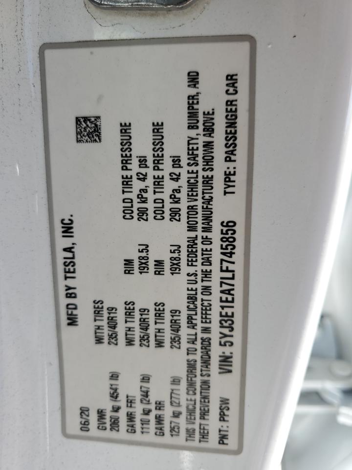 2020 Tesla Model 3 VIN: 5YJ3E1EA7LF745856 Lot: 80549035