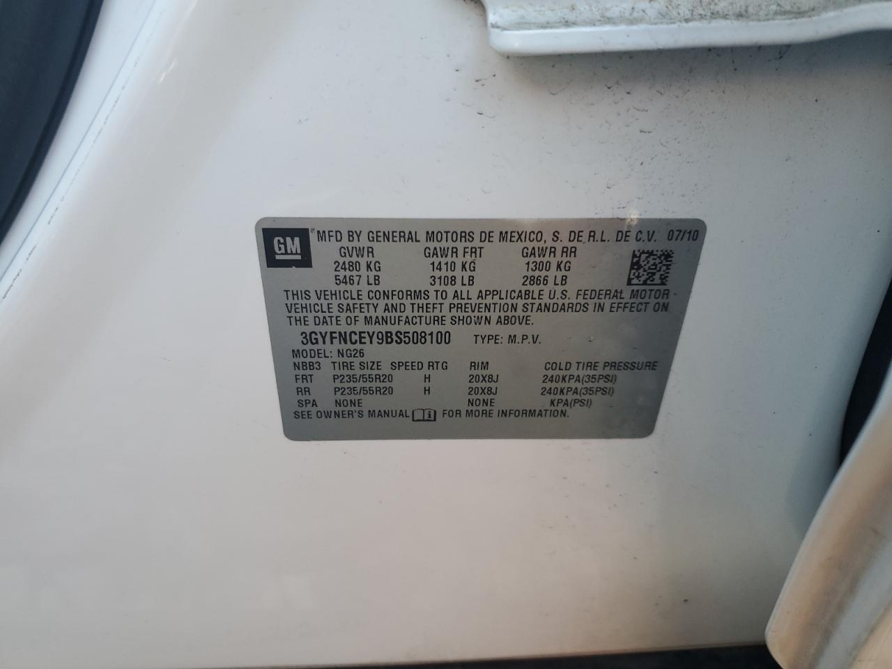 2011 Cadillac Srx Premium Collection VIN: 3GYFNCEY9BS508100 Lot: 80612895