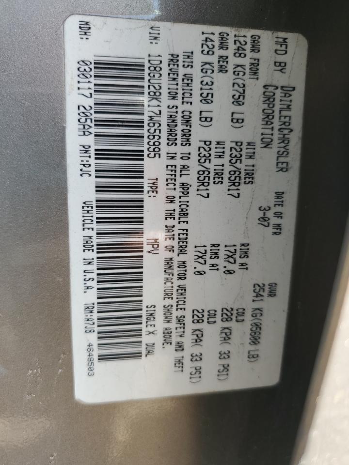 2007 Dodge Nitro Sxt VIN: 1D8GU28K17W656995 Lot: 81774955