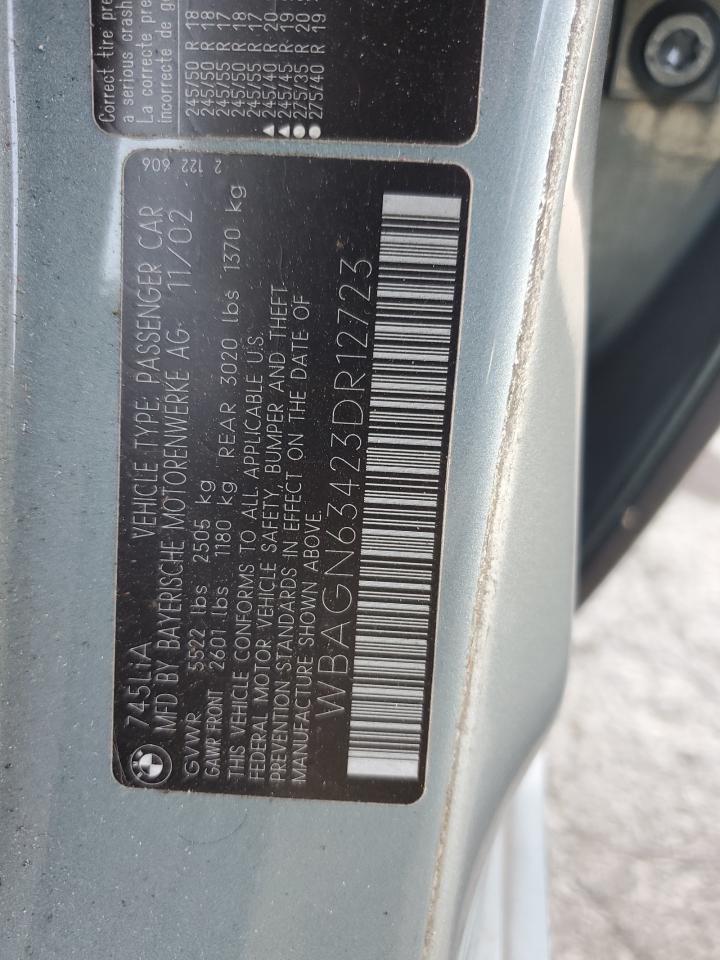 2003 BMW 745 Li VIN: WBAGN63423DR12723 Lot: 81248865