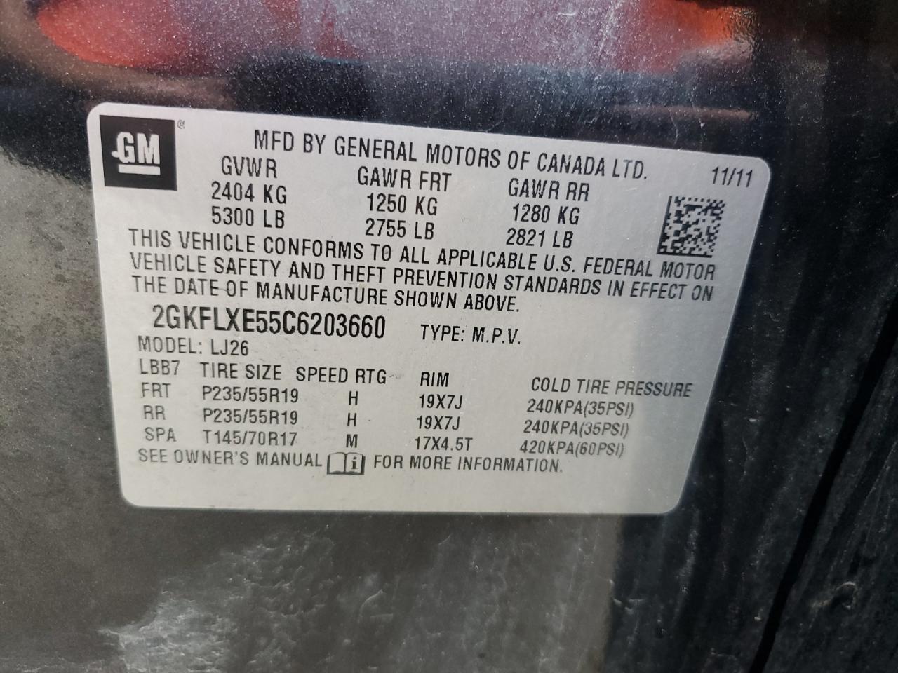 2012 GMC Terrain Slt VIN: 2GKFLXE55C6203660 Lot: 80826965