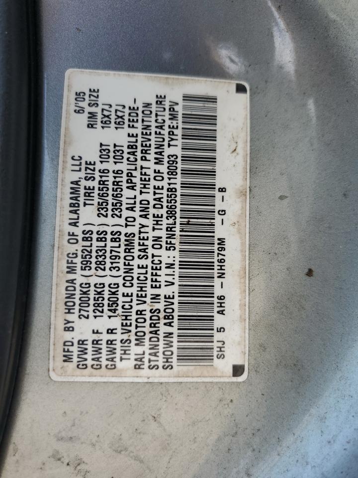 2005 Honda Odyssey Exl VIN: 5FNRL38655B118093 Lot: 72094705