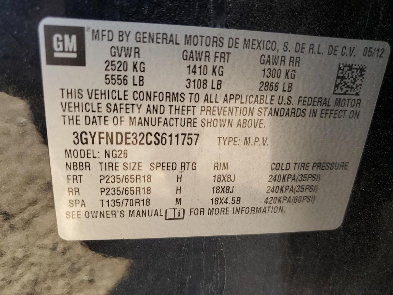 2012 Cadillac Srx Luxury Collection VIN: 3GYFNDE32CS611757 Lot: 81020955