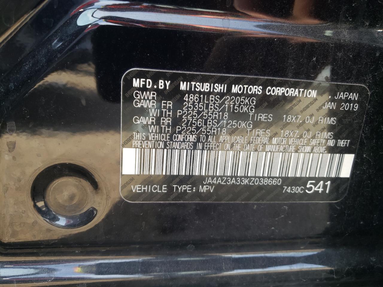 2019 Mitsubishi Outlander Se VIN: JA4AZ3A33KZ038660 Lot: 71982415