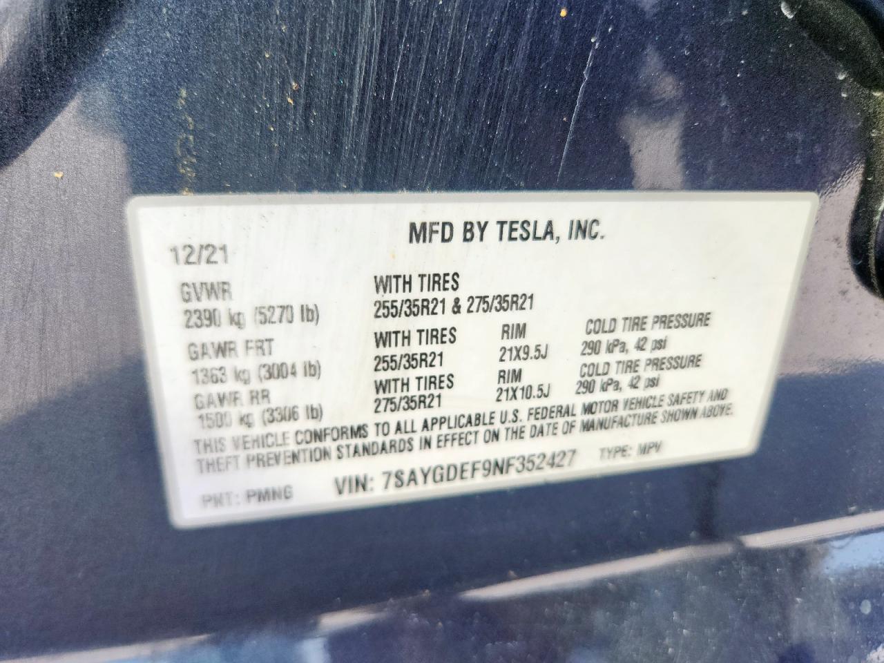 2022 Tesla Model Y VIN: 7SAYGDEF9NF352427 Lot: 71035525