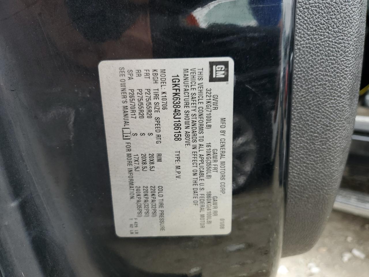 2008 GMC Yukon Denali VIN: 1GKFK63848J186158 Lot: 81416315