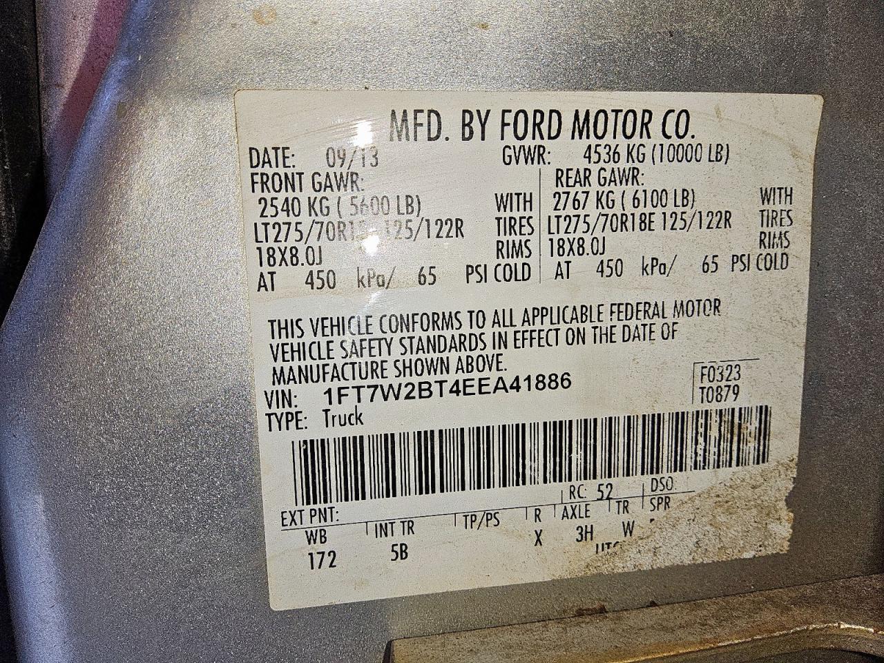 2014 Ford F250 Super Duty VIN: 1FT7W2BT4EEA41886 Lot: 71744755