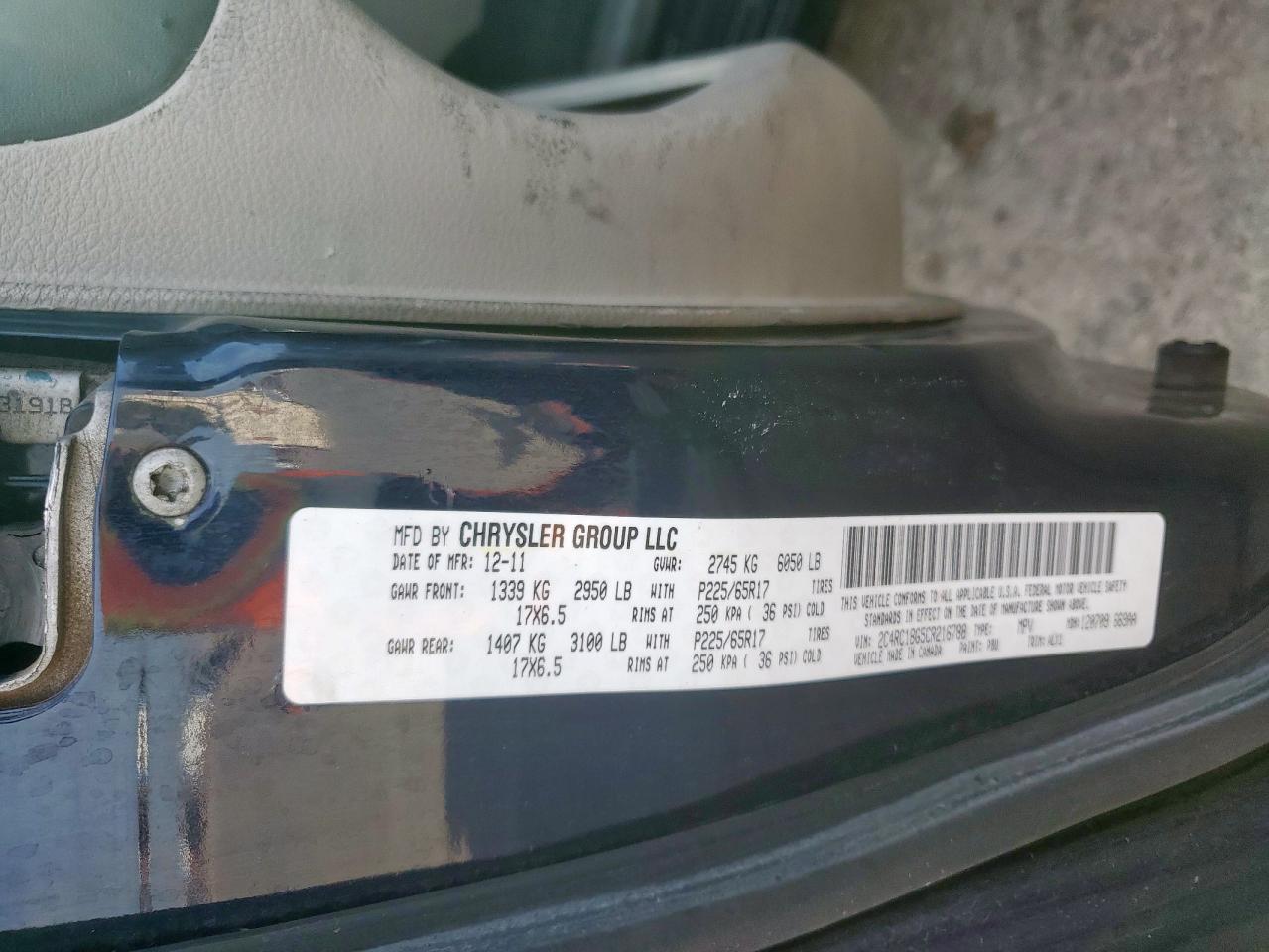 2012 Chrysler Town & Country Touring VIN: 2C4RC1BG5CR216788 Lot: 81467555