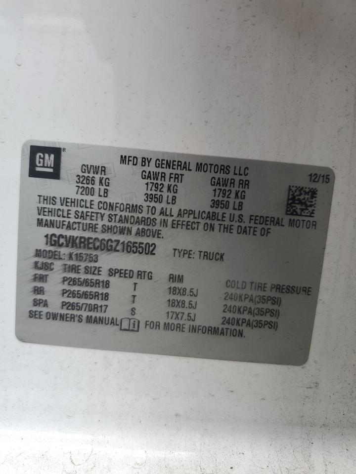 2016 Chevrolet Silverado K1500 Lt VIN: 1GCVKREC6GZ165502 Lot: 81303105