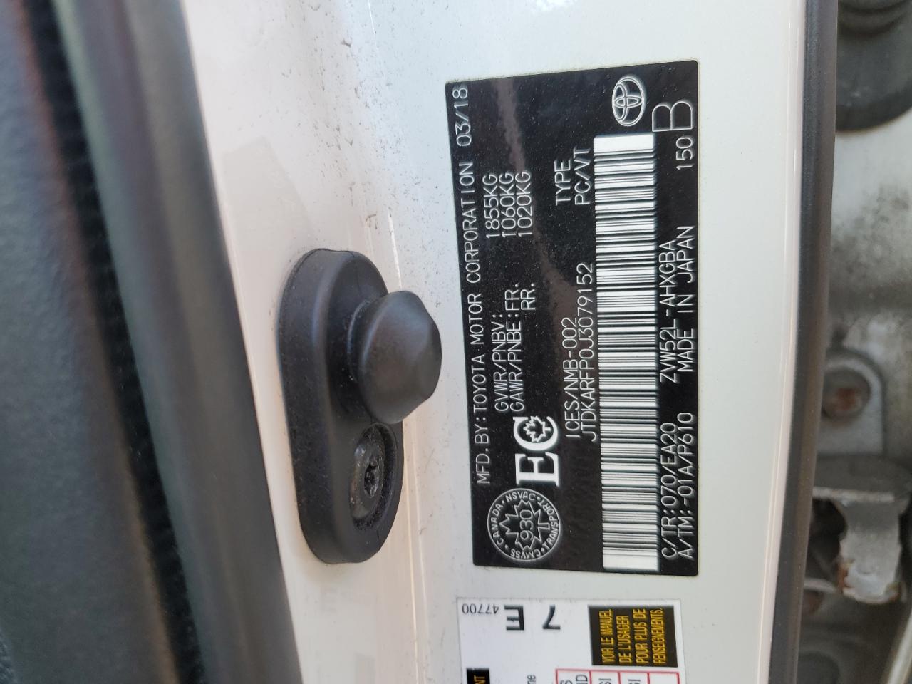 2018 Toyota Prius Prime VIN: JTDKARFP0J3079152 Lot: 80650285