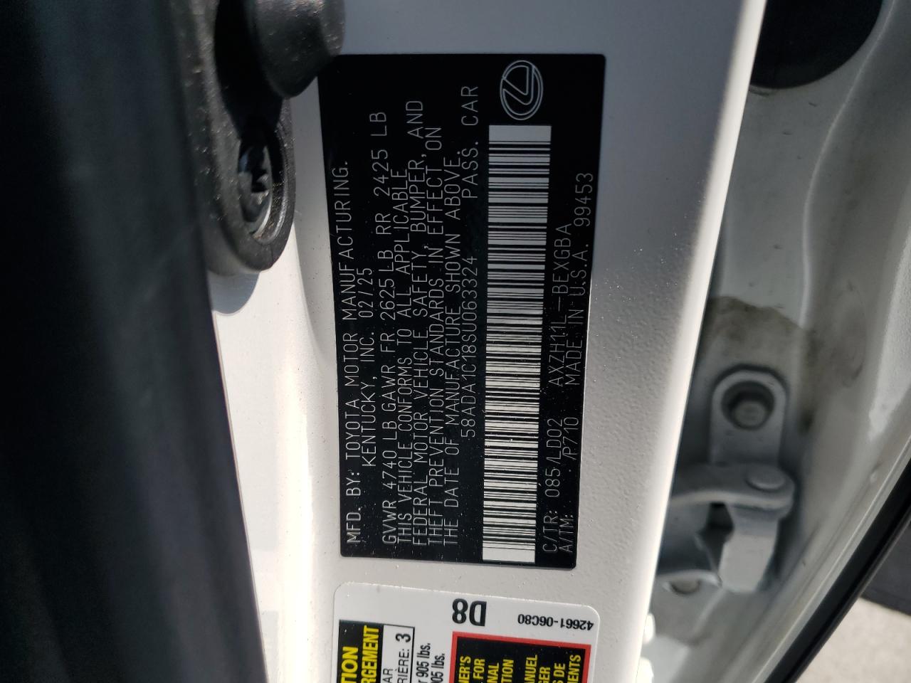 2025 Lexus Es 300H Base VIN: 58ADA1C18SU063324 Lot: 81646695