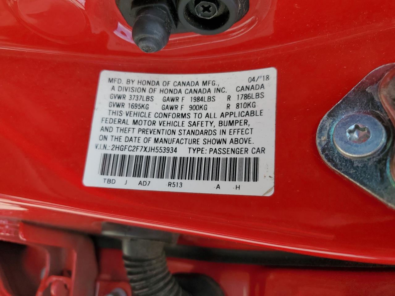 2018 Honda Civic Ex VIN: 2HGFC2F7XJH553934 Lot: 72033375