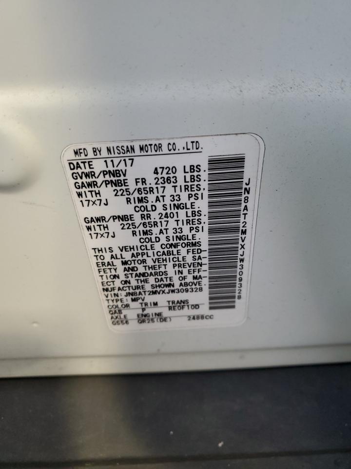 2018 Nissan Rogue S VIN: JN8AT2MVXJW309328 Lot: 83754845