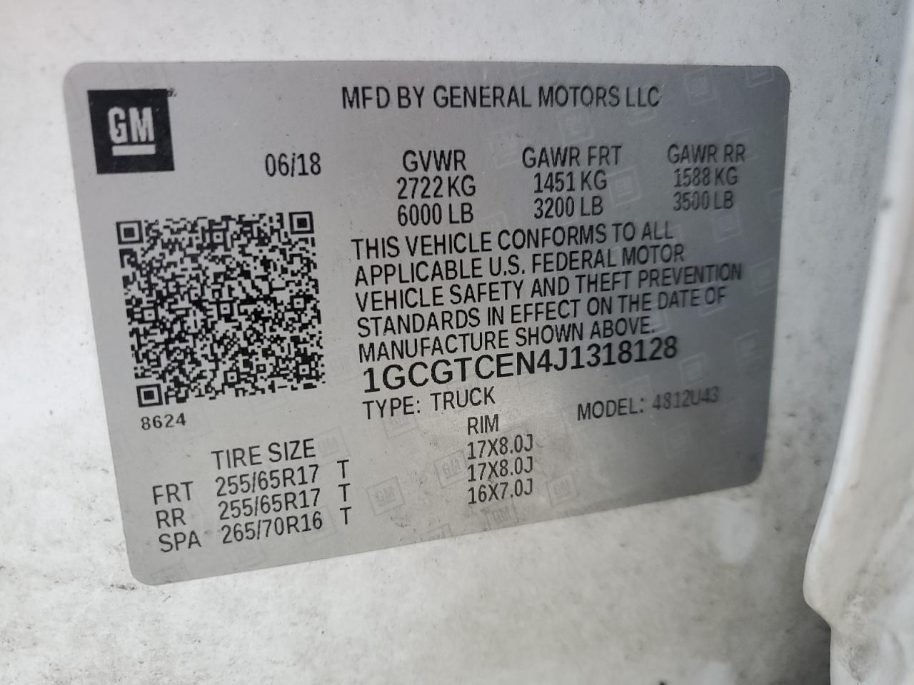 2018 Chevrolet Colorado Lt VIN: 1GCGTCEN4J1318128 Lot: 80273275