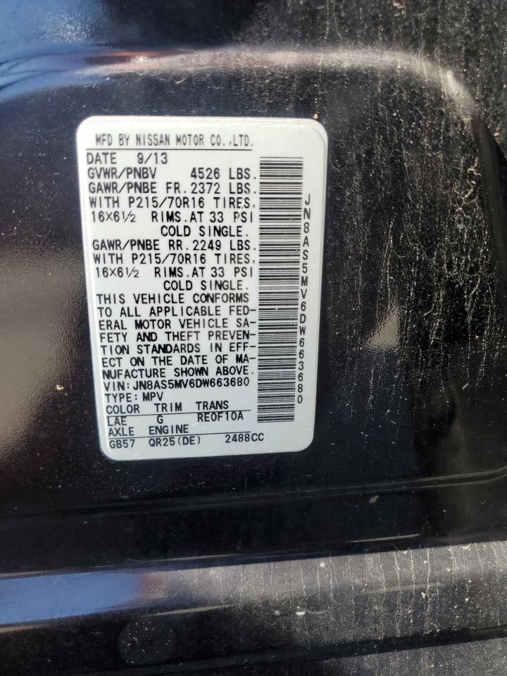 2013 Nissan Rogue S VIN: JN8AS5MV6DW663680 Lot: 81860105