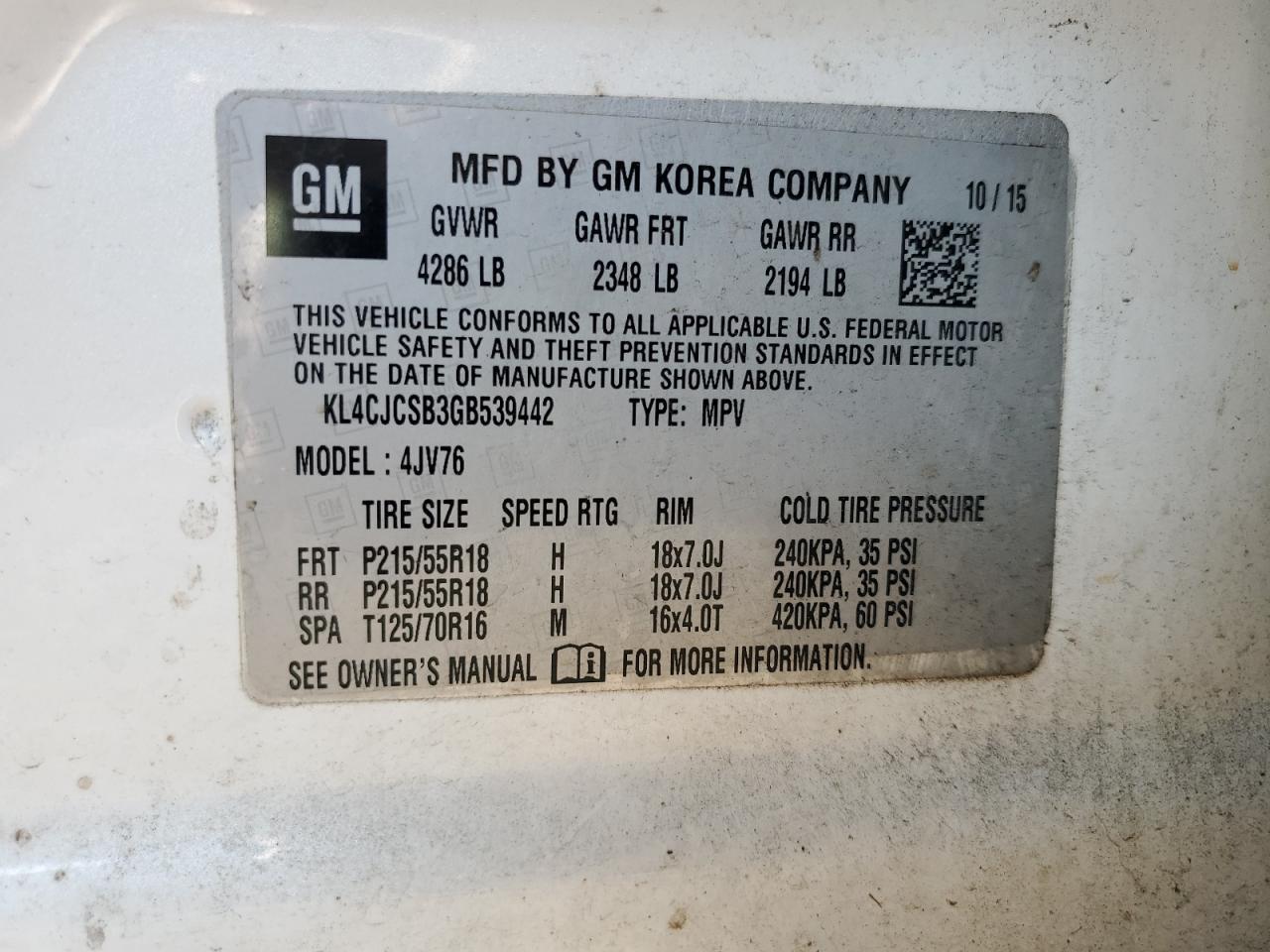 2016 Buick Encore VIN: KL4CJCSB3GB539442 Lot: 80116125