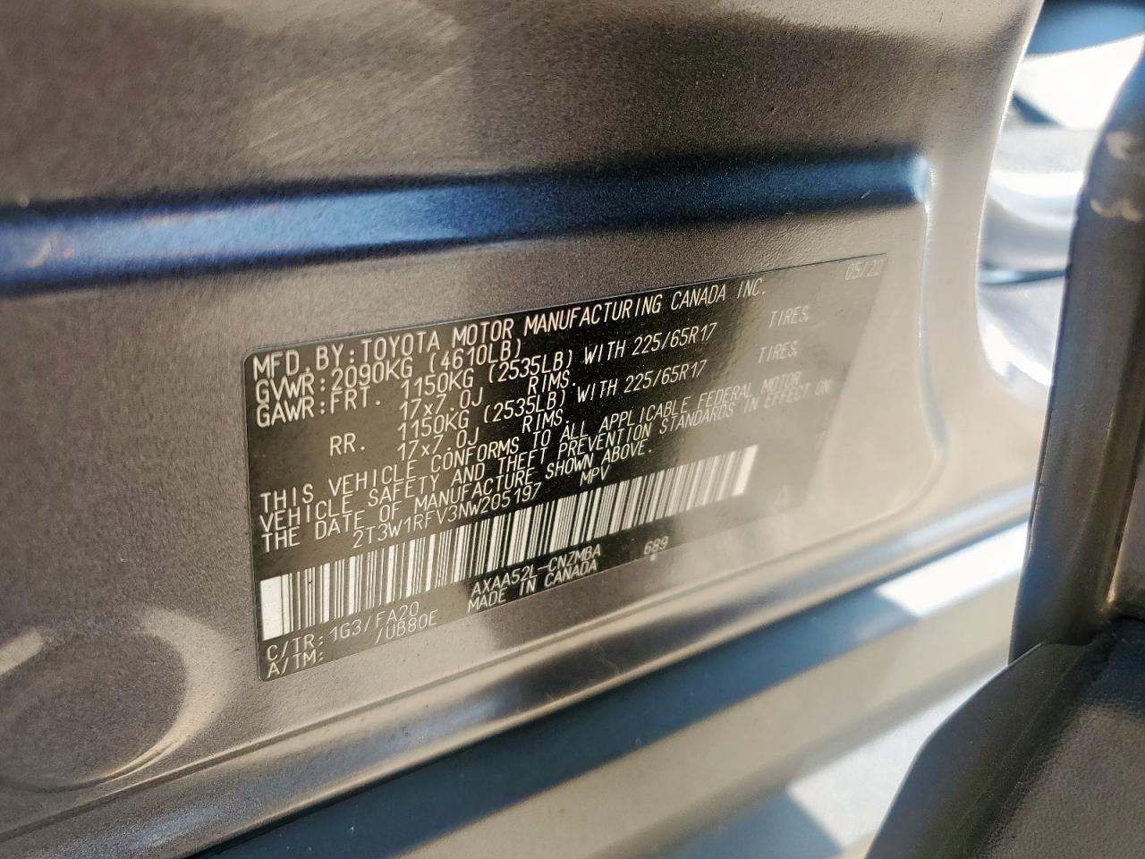 2022 Toyota Rav4 Xle VIN: 2T3W1RFV3NW205197 Lot: 80153275