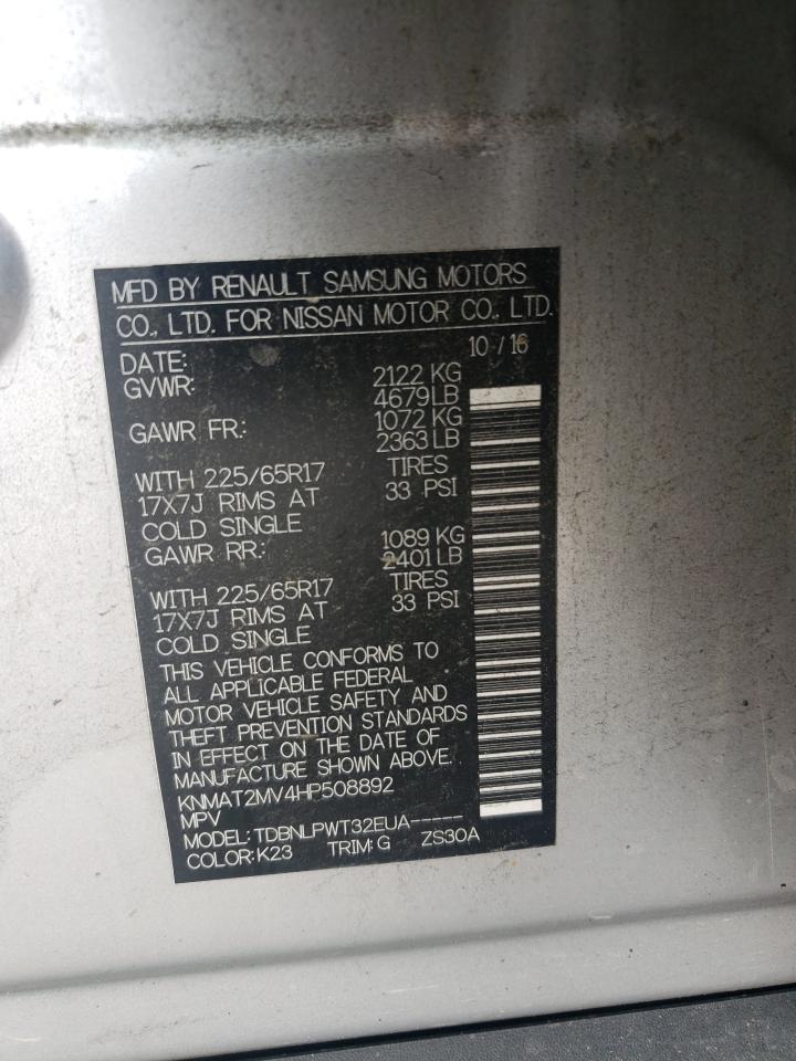 2017 Nissan Rogue S VIN: KNMAT2MV4HP508892 Lot: 71493105