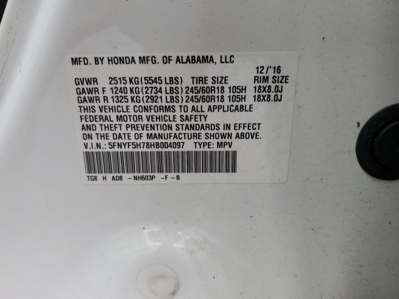 2017 Honda Pilot Exln VIN: 5FNYF5H78HB004097 Lot: 81900715