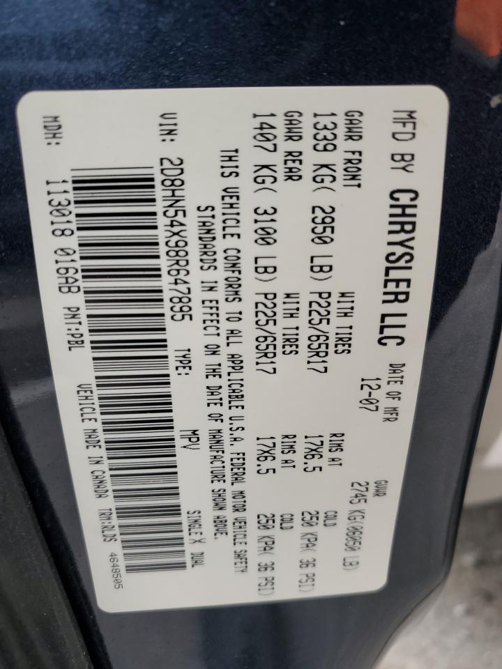 2008 Dodge Grand Caravan Sxt VIN: 2D8HN54X98R647895 Lot: 80015175