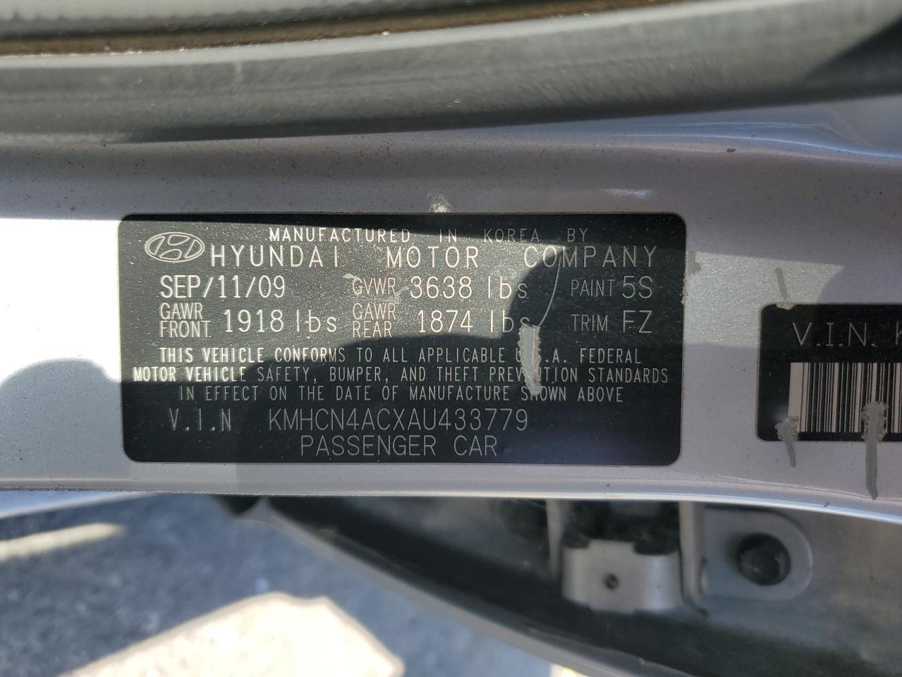 2010 Hyundai Accent Gls VIN: KMHCN4ACXAU433779 Lot: 84734545