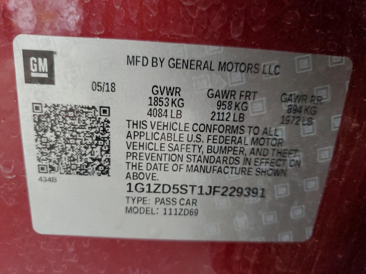 2018 Chevrolet Malibu Lt VIN: 1G1ZD5ST1JF229391 Lot: 81916745