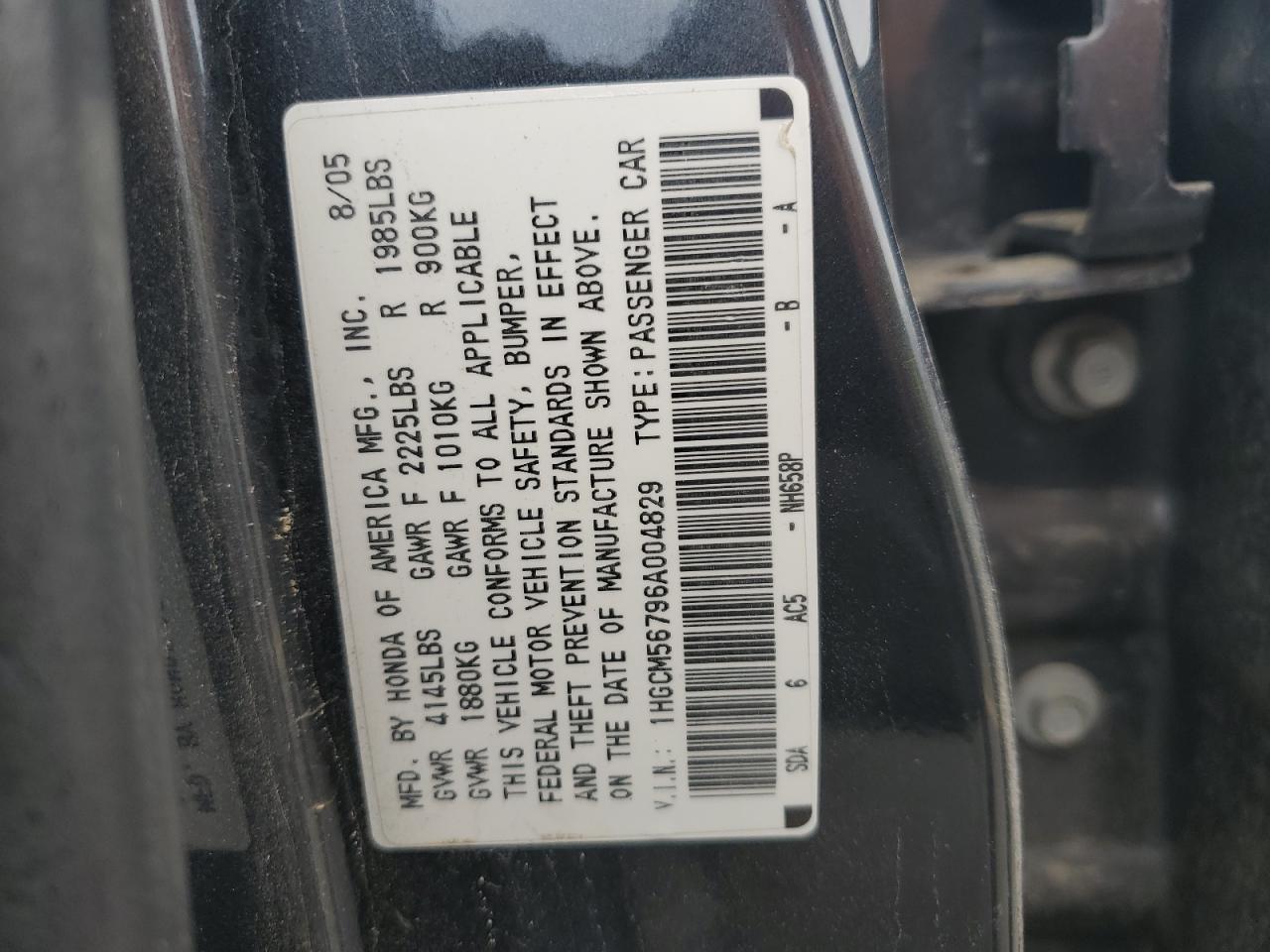 2006 Honda Accord Ex VIN: 1HGCM56796A004829 Lot: 81518145