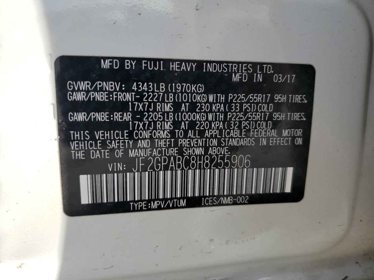 2017 Subaru Crosstrek Premium VIN: JF2GPABC8H8255906 Lot: 84472275